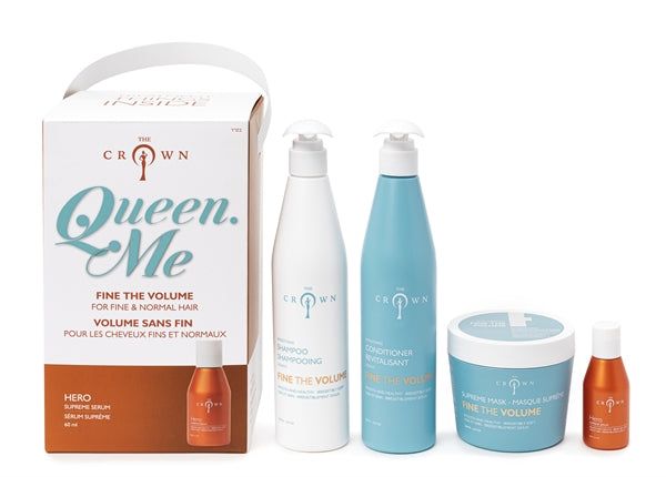 מארז QUEEN ME לשיער דק וחסר נפח שמפו+ מרכך+ מסכה+ סרום דה קראון מארז QUEEN ME לשיער דק וחסר נפח שמפו+ מרכך+ מסכה+ סרום דה קראון
