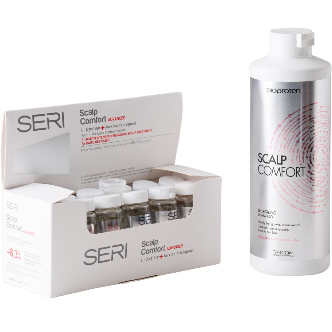 שמפו ממריץ למניעת נשירה SCALP COMFORT ללא פרבנים מבית פרקום 500 מ"ל + סרי אמפולות נגד נשירה פרקום 12*10 מ"ל שמפו ממריץ למניעת נשירה SCALP COMFORT ללא פרבנים מבית פרקום 500 מ"ל + סרי אמפולות נגד נשירה פרקום 12*10 מ"ל